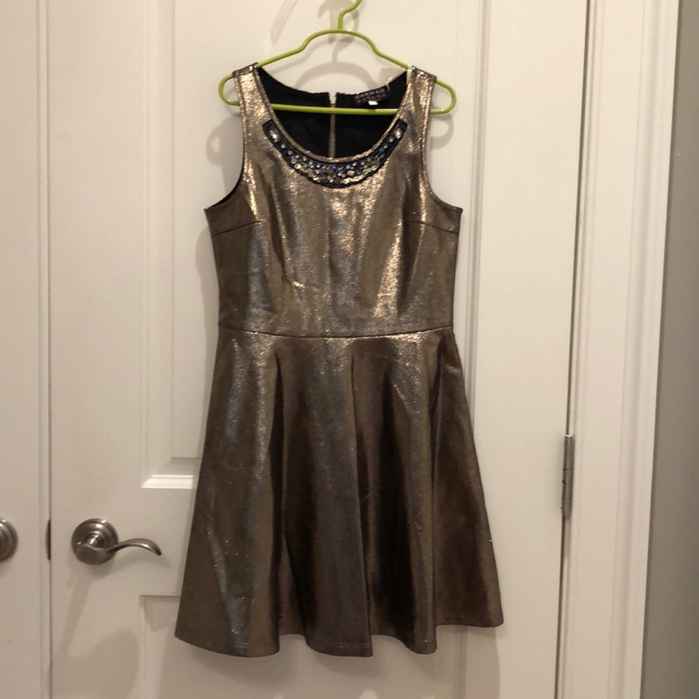 NWT HannahBanana girl sz12 faux leather gold dress